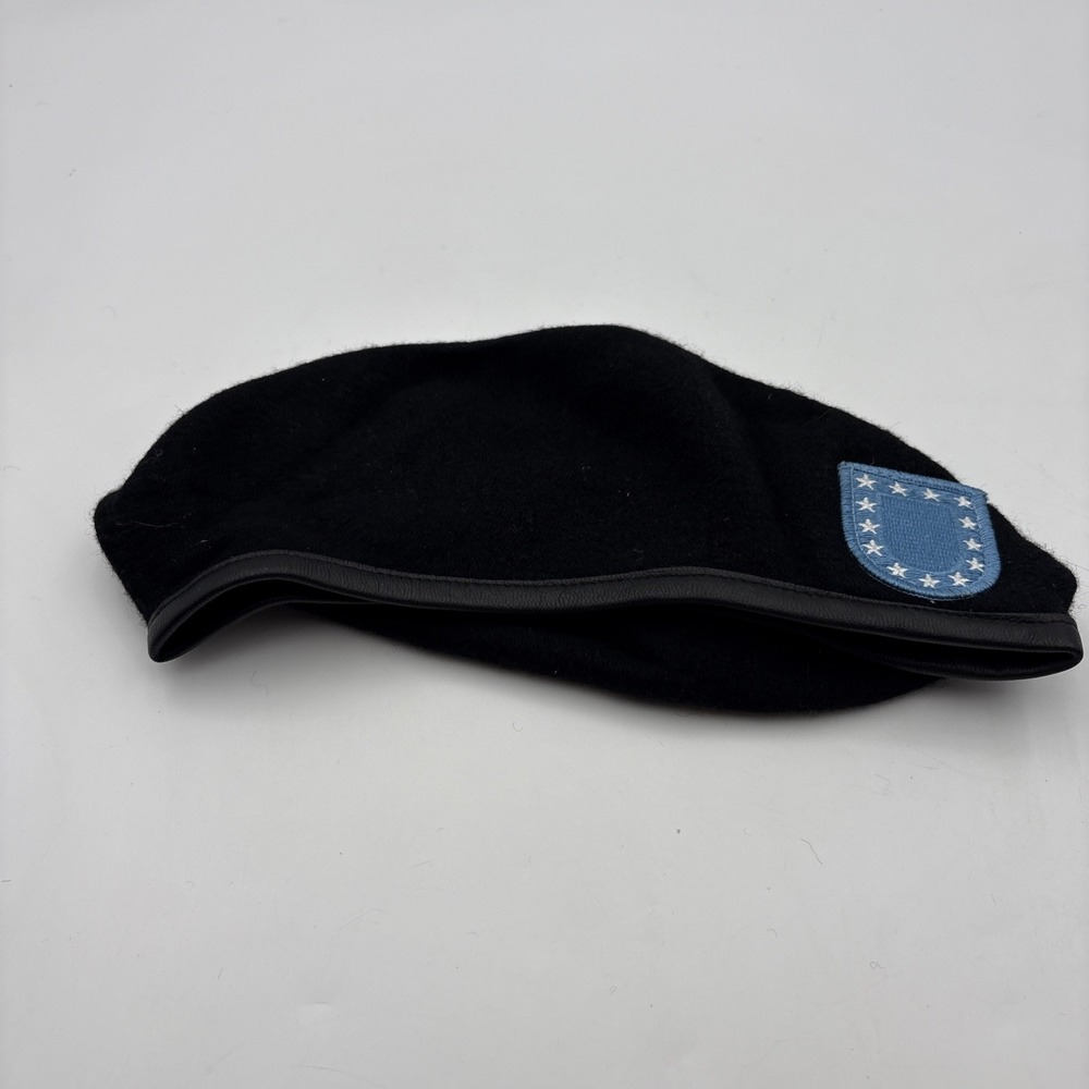 Garrison Collection US Army Black Wool Beret Blue Star Patch Size 7 1/2 Y2K